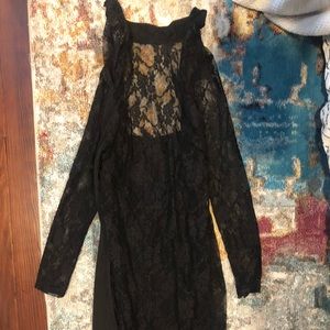 Black lace high neck mini dress